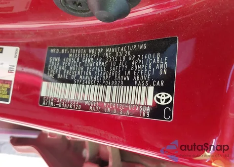 2020 Toyota Corolla Se from USA, damaged, VIN 5YFS4RCE2LP049929